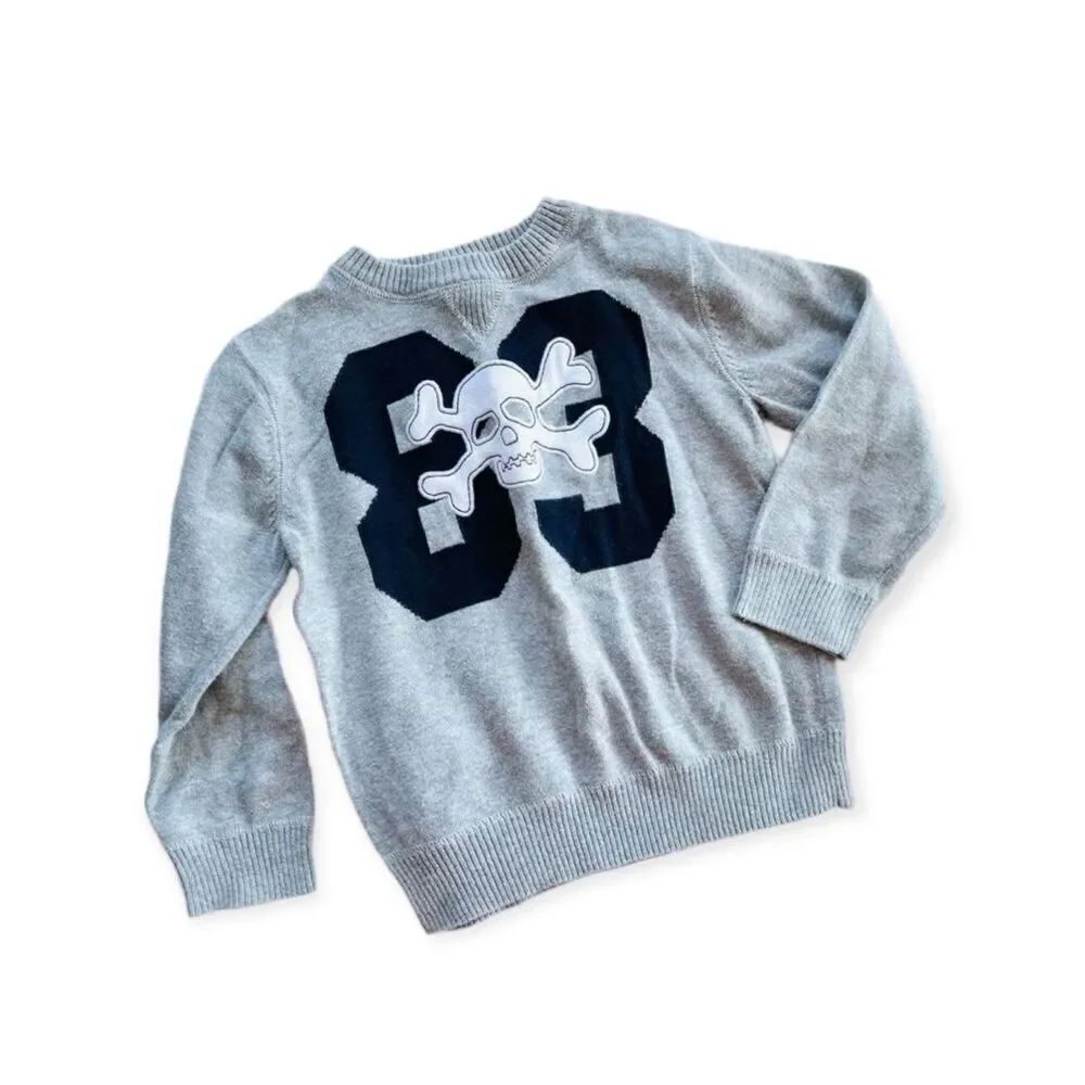 Boys Gymboree Skull & Crossbones Crew Neck Pullover Sweater - Sz XS 3/4